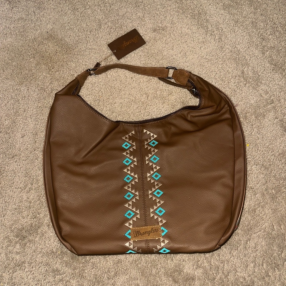 Wrangler Brown Hobo Bag with Turquoise Accents